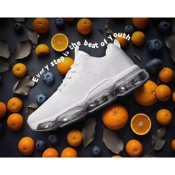 Women's Air Cushion Running Shoes Walking Jogging Sneakers Lace Up Tennis White - Picture 2 of 7